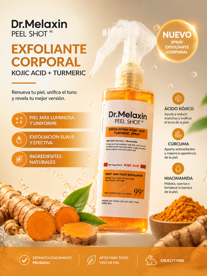 Dr. Melaxin Peel Shot spray exfoliante corporal con ácido kójico, cúrcuma y niacinamida - beneficios